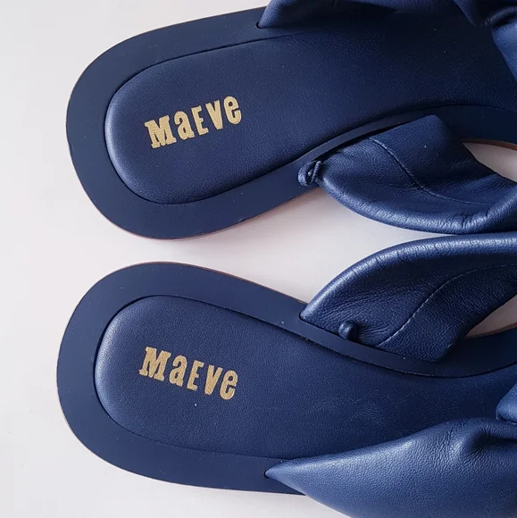 ANTHROPOLOGIE MAEVE Blue Leather Knotted Thong Sandals - Picture 8 of 11